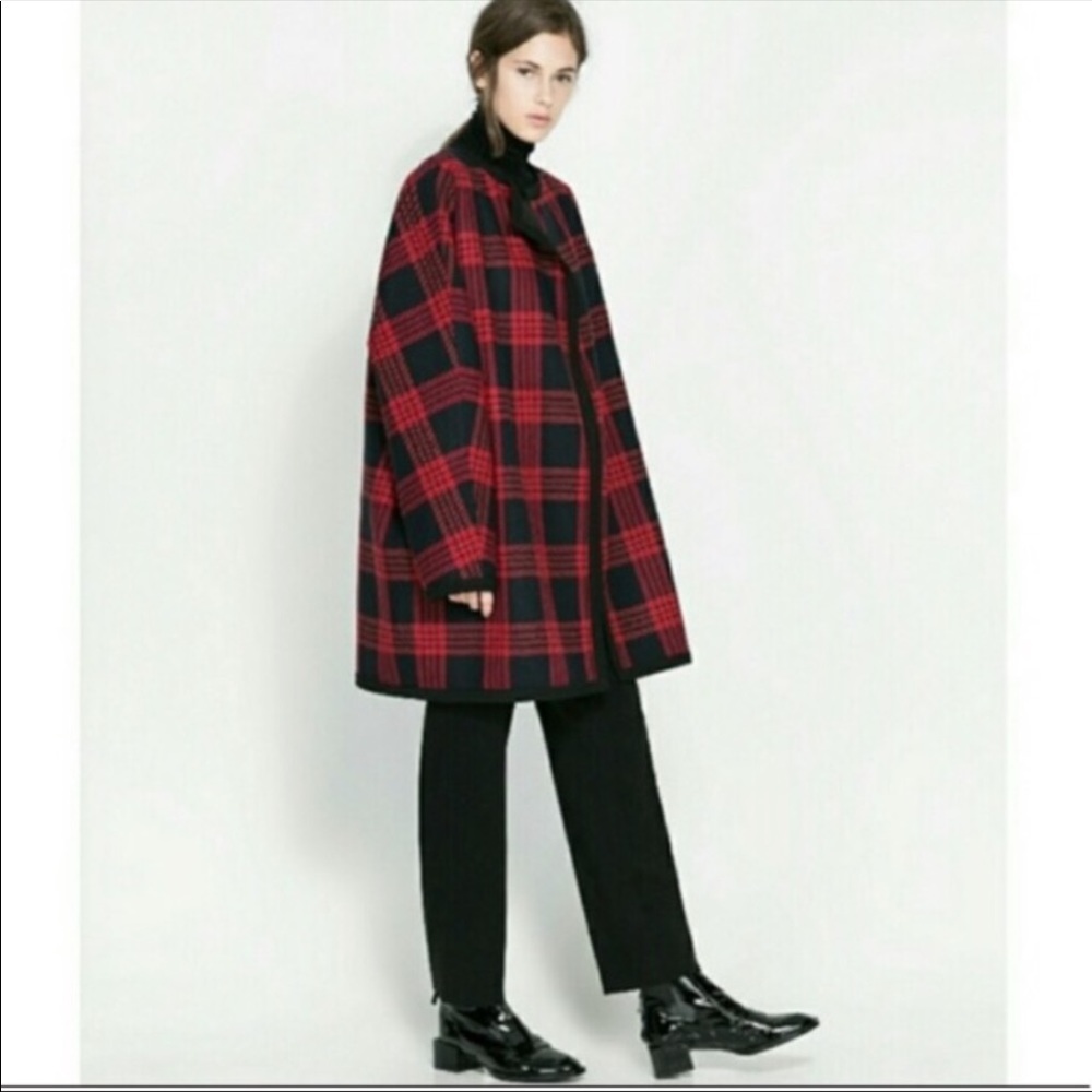 Zara wool plaid cape coat
